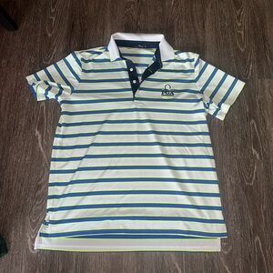 Ralph Lauren White Polo with Blue and Green Stripes quail hallow logo